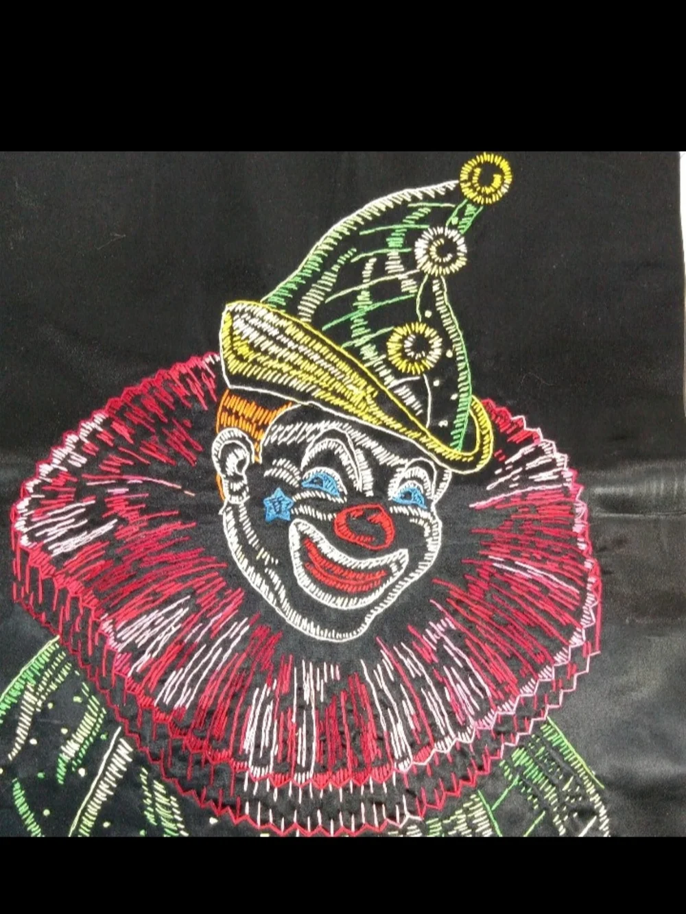 Vtg Colortex Black Embroidered Clown Wall Art - Colorful No Frame